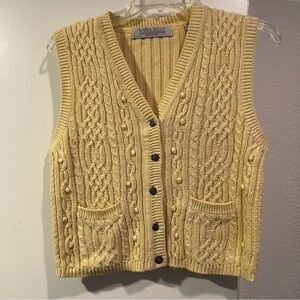 Karen Scott Pale Yellow Cable Knit V-Neck Button Front Vest